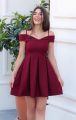 Bordo Askılı Kalp Yaka Mini Abiye Elbise