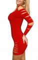 Lazer Kesim Kırmızı Yırtık Mini Elbise