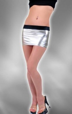 Gri Parlak Deri Mini Etek