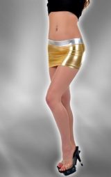 Sarı Parlak Deri Mini Etek