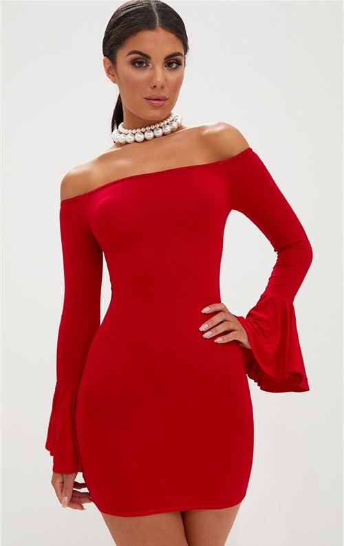 Kırmızı İspanyol Kollu Mini Elbise