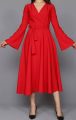 Kırmızı İspanyol Kol Midi Abiye Elbise