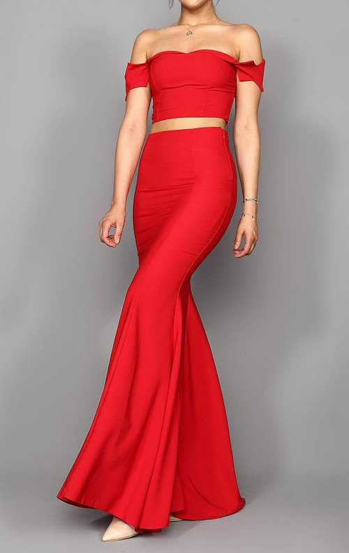 Kırmızı Etek Bustiyer Takım Abiye Elbise