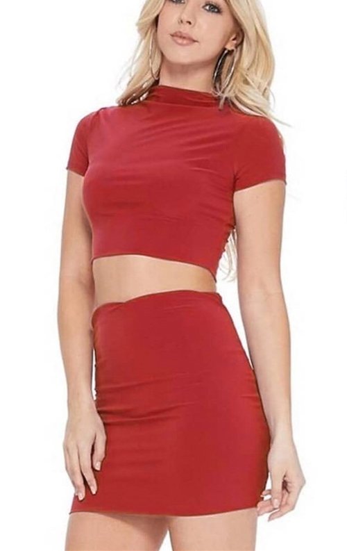 Kırmızı iki Parça Seksi Mini Elbise
