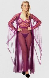 Fransız Dantelli Kadın Gecelik Seksi Giyim Mor