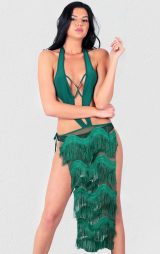 Yeşil Püskül Etekli Seksi Kadın Gecelik