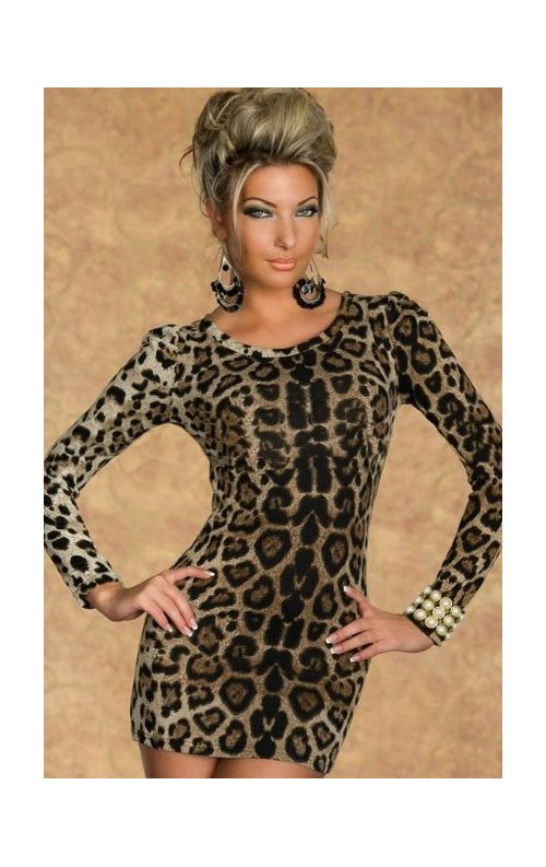 Uzun Kollu Leopar Elbise