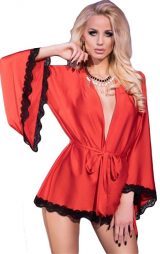 Saten Sabahlık Dantel Motifli Kırmızı