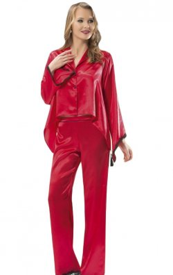 Kadın Gecelik Kırmızı Saten Takım