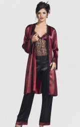 Saten Pijamalı Gecelik ve Sabahlık Bordo