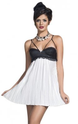 Seksi Giyim Saten Gecelik Fileli Ekru