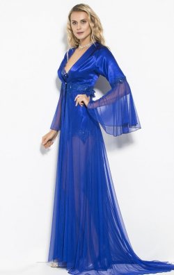 Fantazi Dantelli Saten Gecelik ve Sabahlık Saks