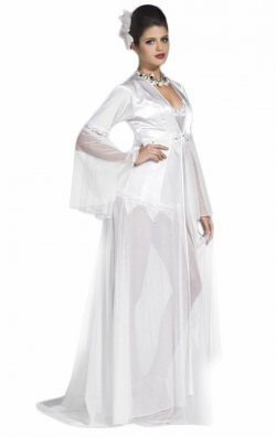 Fantazi Dantelli Saten Gecelik ve Sabahlık Beyaz