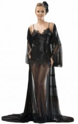 Fantazi Dantelli Saten Gecelik ve Sabahlık Siyah