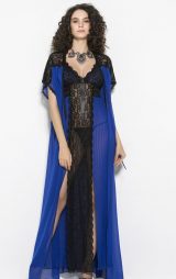 Fantazi Kadın Gecelik ve Sabahlık Takım Saks Mavi