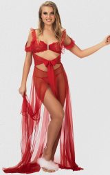 Kırmızı Tül Dantelli Gecelik Takım Fantazi Giyim