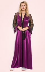 Mor Saten Sabahlık ve Tül Babydoll Takım