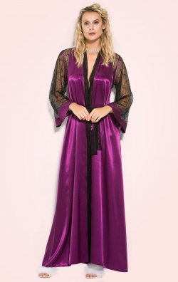 Mor Saten Sabahlık ve Tül Babydoll Takım