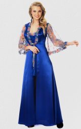 Mavi Sabahlık ve Gecelik Takım Çiçek Desenli