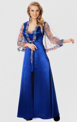 Mavi Sabahlık ve Gecelik Takım Çiçek Desenli