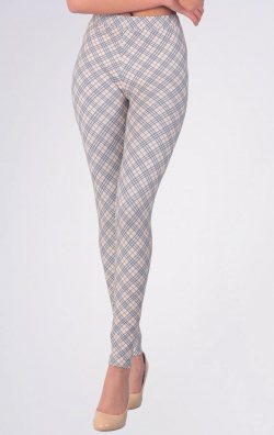 Ekose Krem Kadın Pantolon Tayt