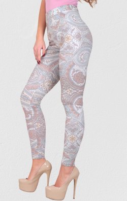 Yüksek Bel Asimetrik Desen Krem Kadın Tayt