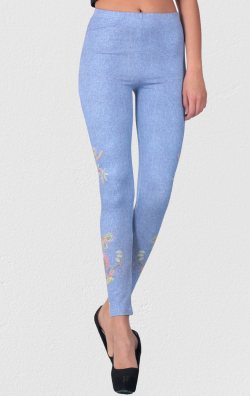 Buz Mavi Kadın Tayt Çiçek Baskılı