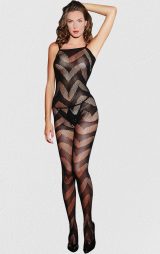 Siyah Dalga Desenli Kadın Vücut Çorabı