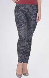 Gri Leopar Çiçek Desenli Kadın Tayt