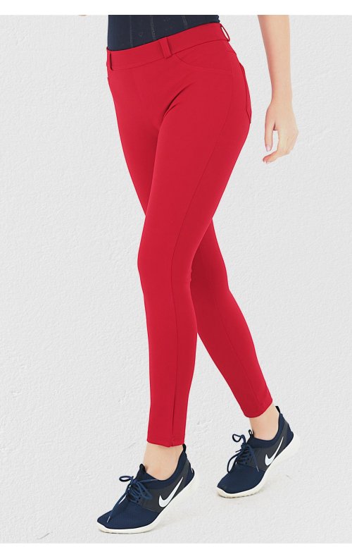 Cep Detaylı Kırmızı Pantolon Tayt