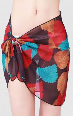 Plaj Giyim Tül Pareo Yaprak Desenli