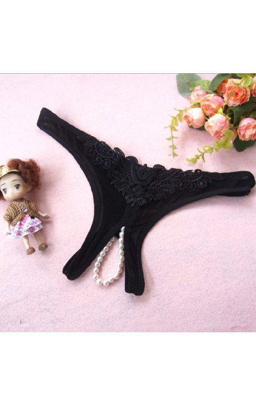 Siyah Fantazi Külot Özel Bölgesi İncili Açık