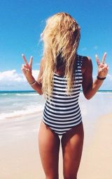 Siyah Beyaz Cizgili Şık Mayokini