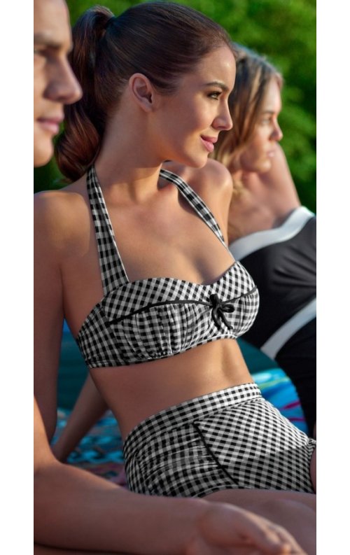 Siyah Beyaz Yüksek Bel Bikini Üst