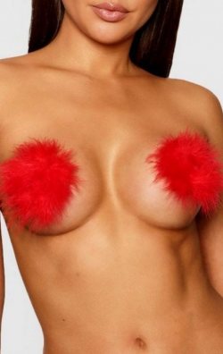 Tüylü Kırmızı Göğüs Ucu Kapatıcı