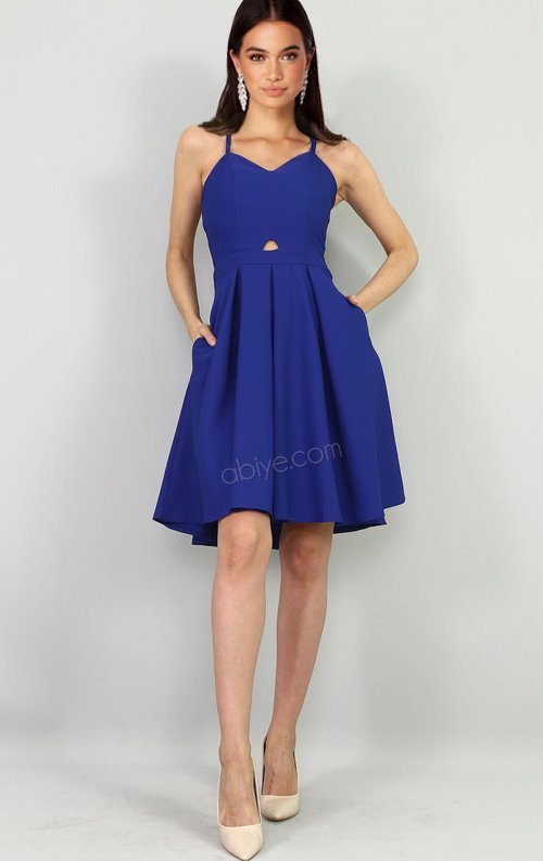 Saks Sırt Detay Abiye Elbise