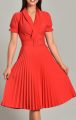 Kırmızı Piliseli Kemer Detay Midi Abiye Elbise