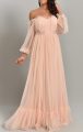 Pudra Şifon Uzun Abiye Elbise