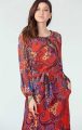 Şık Desenli Şifon Elbise - Mercan