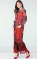Şık Desenli Şifon Elbise - Mercan