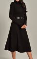 Siyah Triko Kemerli Uzun Kollu Midi Abiye Elbise