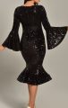 Siyah Pul Payet Volanlı Midi Abiye Elbise