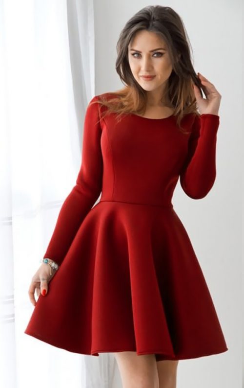 Uzun Kol Tarz Kloş Elbise