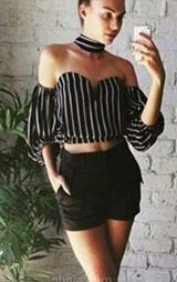 Kalp Yaka Düşük Kol Bluz