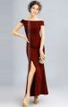 Bordo Yırtmaçlı Uzun Gece Elbisesi