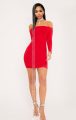 Kırmızı Uzun Kol Straplez Mini Elbise