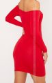 Kırmızı Uzun Kol Straplez Mini Elbise