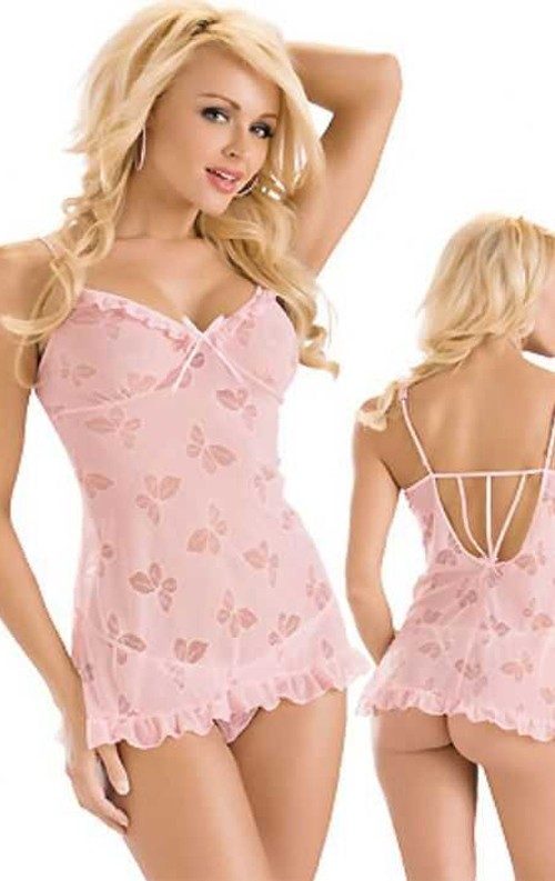 Kelebekli Pembe Babydoll