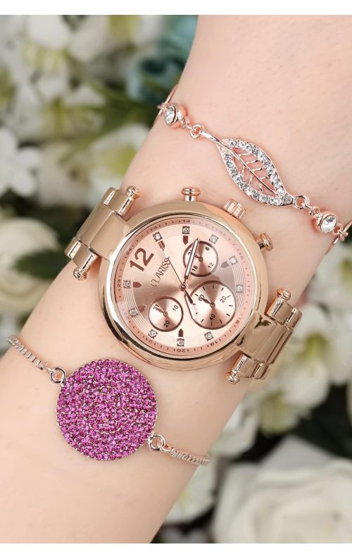 Bronz Renk Kadın Saat & Bileklik  Kombini