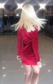 Kırmızı Taş Detaylı Kadife Elbise